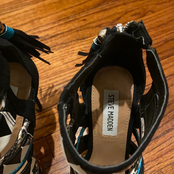 Steve Madden Strappy Black/white Print Snakeskin Heels Women’s Size 7 - Picture 6 of 11